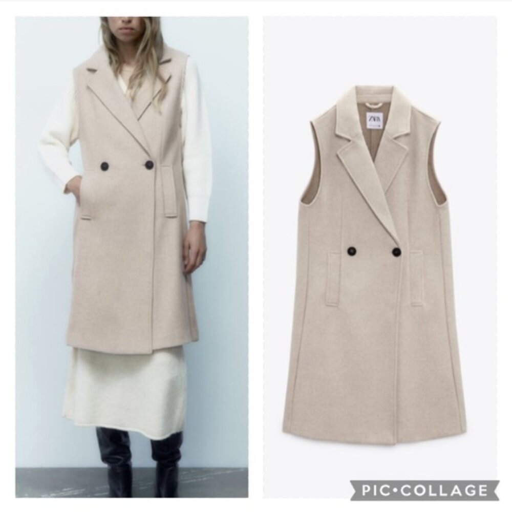 NWOT ZARA Long Sleeveless Coat Vest (S)